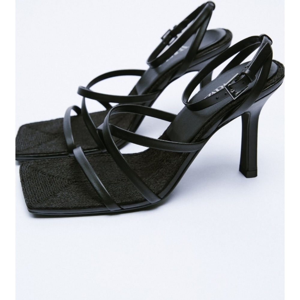 ZARA heeled leather sandals Sz-8